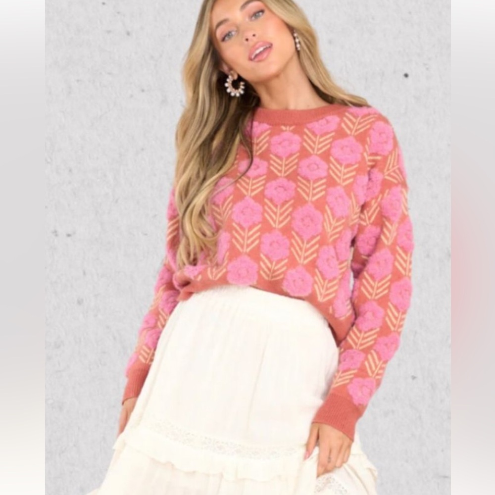 Red Dress Boutique Used To You Dark Coral Floral Print Sweater